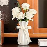 SEUYUCL White Ceramic Flower Vase, 8'' Modern Decorative Vases Minimalism Boho Vases for Home Decor, White Vase for Table Cen