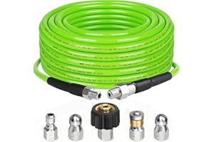 Ufixed Sewer Jetter Kit for 4000 PSI High Pressure Washer Hose 100FT, 1/4” Green Power Washing Hose with 5 Nozzles and Sewer Cleaning Tool