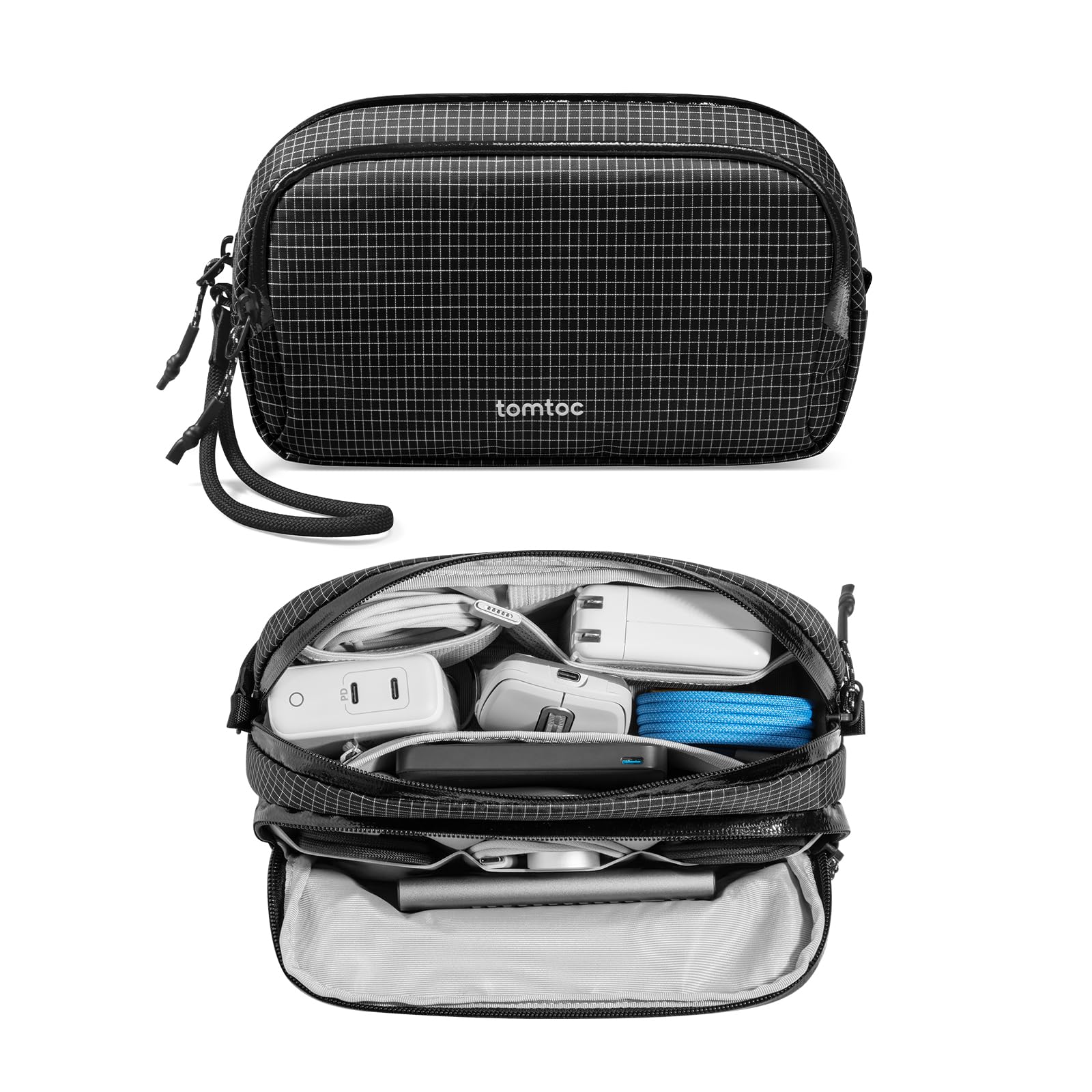 Photo 1 of tomtoc Electronic Organizer Travel Case Performance, Water Resistant Dual Compartment Cable Organization Storage Bag for Charger, Cord, Phone, Hard Drive, Power Bank, Accessories Travel Essentials