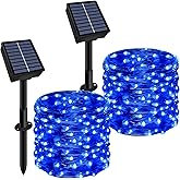 Solar String Lights Outdoor Waterproof 2 Pack Total 66ft 200LED 8 Modes Twinkle Lights Solar Fairy Lights for Patio, Garden Yard Party Wedding Tree Christmas Halloween Decoration, Blue