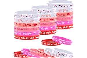 Lesnala 48 PCS Valentine's Day Silicone Wristband Valentines Day gifts for kids Valentine's Day party favors Valentines rubber bracelets for Classroom Exchange Gifts Party Decorations (6 styles)