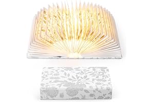 ZBOLE Floral Print Book Light,3-Color Book Lamp Book Lovers Gifts | 1200mAh Portable Foldable Paper Desk Lamp | Night Reading Bookshelf Lamp, Gifts for Women Birthday Ambient Lighting(White Silver)