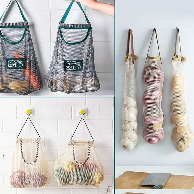 CUIZI Vegetable Mesh Bag Hanging Fruit Garlics Onion Basket Reusable