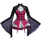 MEOWCOS Women's Corset Dress Gothic Punk Polyester-Cotton Satin Short Dress Incorporating Eements of Hearts and Bats