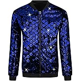 Lars Amadeus Argyle Sequin Bomber Jacket for Men's Party Club Shiny Baseball Varsity Jacket
