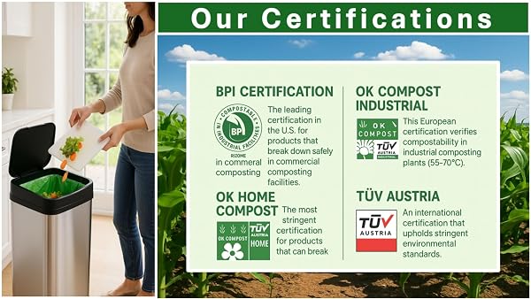 COMPOSTABLE TRASH BAGS 13 GALLON DRAWSTRING – 45 COUNT (30 KITCHEN + 15 SMALL) – EXTRA THICK 1.38 MIL – BPI & OK COMPOST CERTIFIED – PLANT-BASED KITCHEN GARBAGE BAGS – MANADA GRANDE