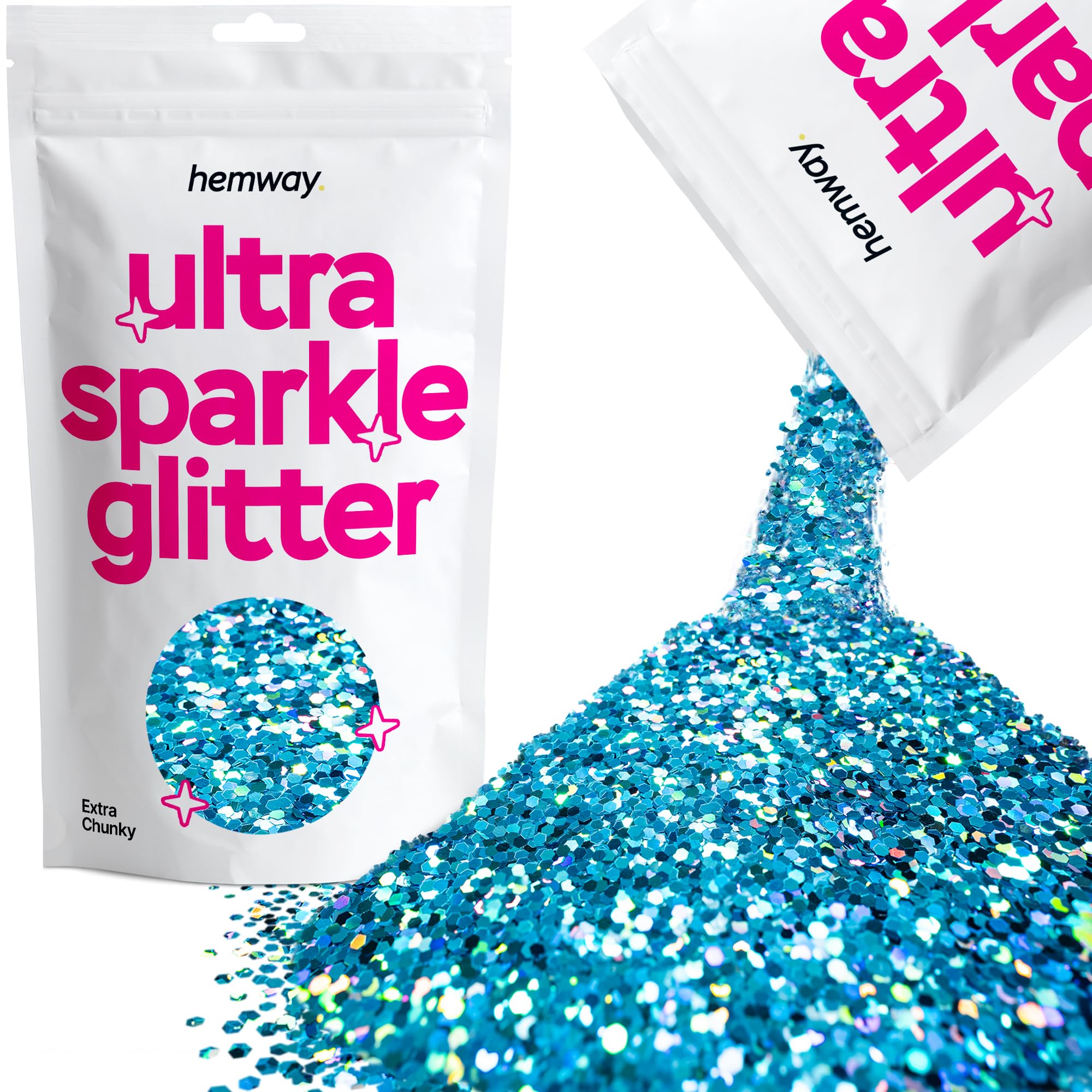 Hemway Ultra Sparkle Glitter Ocean Blue Holographic 100g Extra Chunky | Glitter for Arts & Craft, Makeup, Nail Art, Crafting, Card Making, Sparkle Decoration