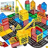Magnetic Tiles Road Set - City Construction Building Toys, Magnetic Blocks with Extendable Crane and Car,Kids Toys for Boys & Girls Ages 3+, Creative Kids Games Gifts