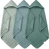 Ease Cubs 3-Pack Muslin Hooded Baby Towels, 100% Cotton, Ultra-Soft & Absorbent Baby Bath Towels with Hood for Babies, Infant, Toddler and Newbron (Emerald Series,32" x 32")