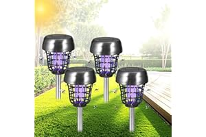 JAHYELEC 4 Pack Solar Bug Zapper Outdoor Mosquito Zapper 2 in 1 Waterproof Mosquito Killer Lamp Purple & White Light Insect Zapper Fly Zapper Bug Trap for Home Patio Yard Garden Pathway Backyard