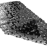 TEESHLY Bath Tub and Shower Mats, Non-Slip Pebble 35 x 16 Inches Machine Washable Bathtub Mat with Drain Holes, Suction Cups for Bathroom (Black)