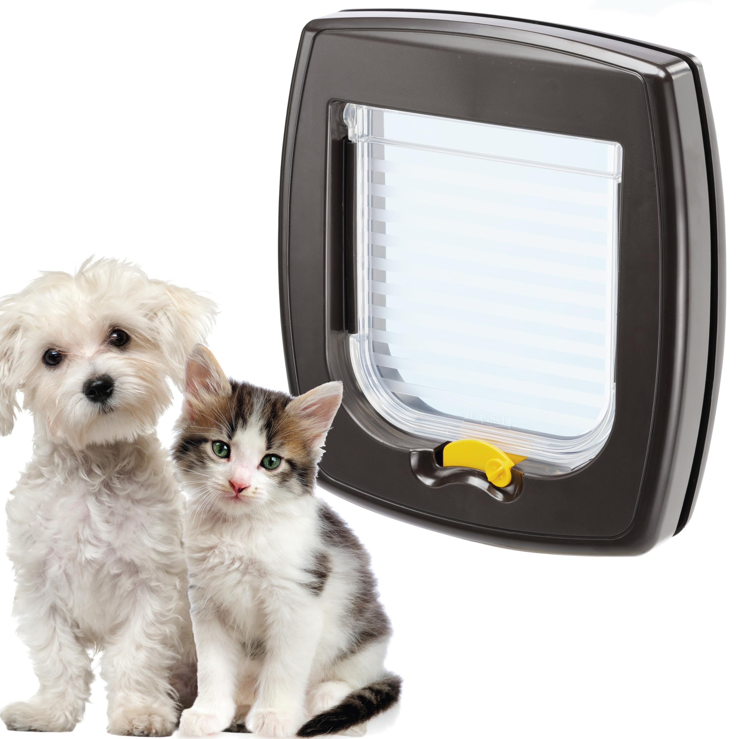 Ferplast Swing 1 Universal Cat Flap for Dogs and Cats - 2 Selectable Closing Modes - Magnetic Anti-Oscillation - Transparent Door - Brown