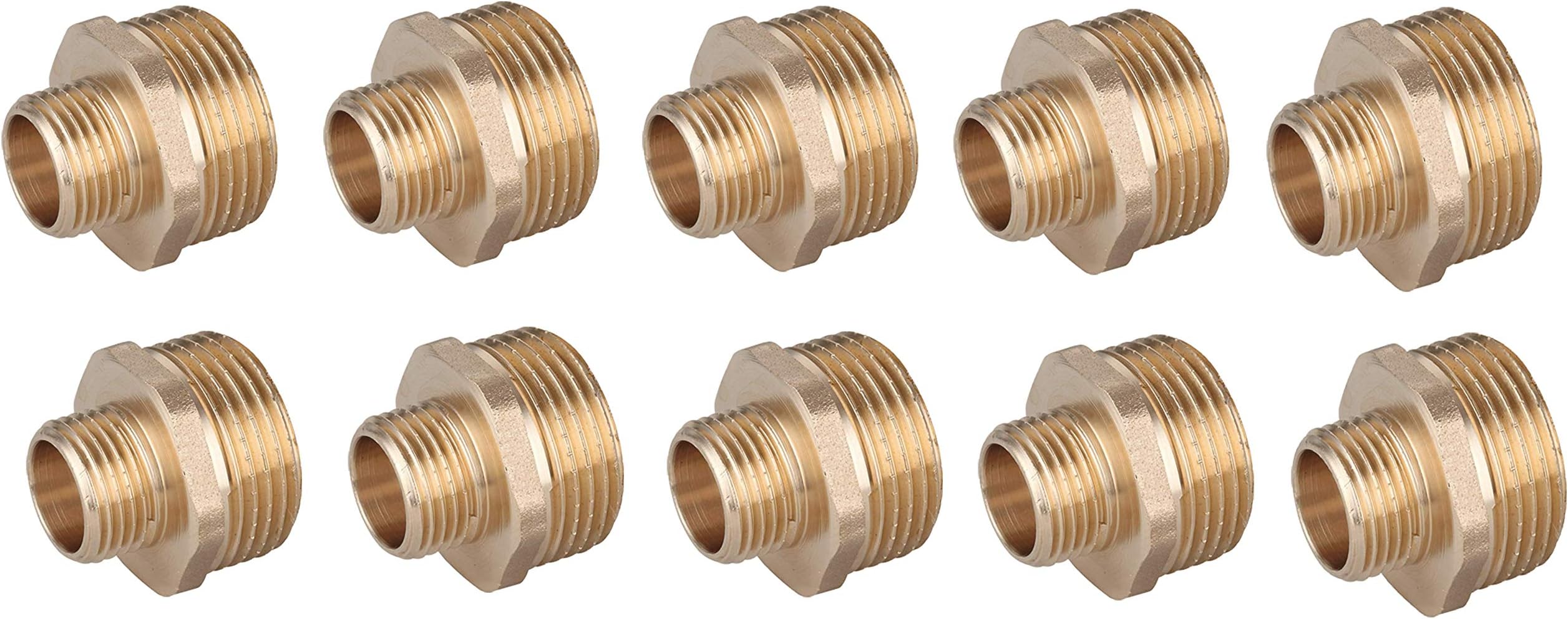 BFG Water Pipe Plumbing Fittings Reducing Nipple Pack of 10, 1" BSP Male x 3/4" BSP Male Connector, BSP Fittings, Brass Plumbing Joints and Connections, 10 Bar, Max. Temp. 95°C, BSP Connector