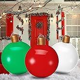 3PCS Christmas Inflatable Decorated Ball 18in Yard Inflatable Christmas Balls Giant Xmas Tree Ornaments PVC Blow up Yard Decorations for Outside Holiday Yard Lawn Porch Decor (Red White Green)