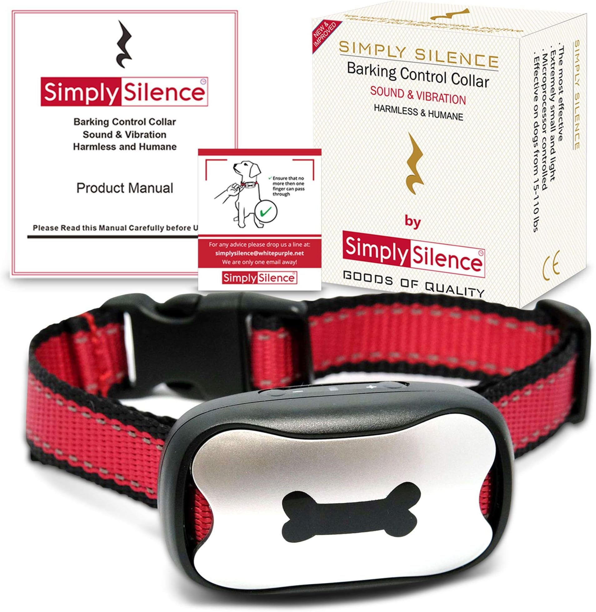 NEW Anti Barking Dog Collars | No Bark Humane & No Harm Device| STOP Bark Collar Sound & Vibration, No Shock 7 Sensitivity Levels Training For Small, Medium & Large Dogs | Water Resistant (Silver&Red)
