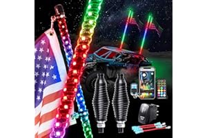 Whip Lights Uemicip 2PCS 2FT Spiral RGB LED Whip Light for UTV, with Spring Base App & RF Wireless Remote Control, Chasing Lighted Antenna Whips for UTV ATV RZR SXS Can-Am Polaris Offroad Truck