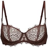 DOBREVA Women's Balconette Sexy Unlined Bra Lace Push Up Plus Size Bras See Through Underwire