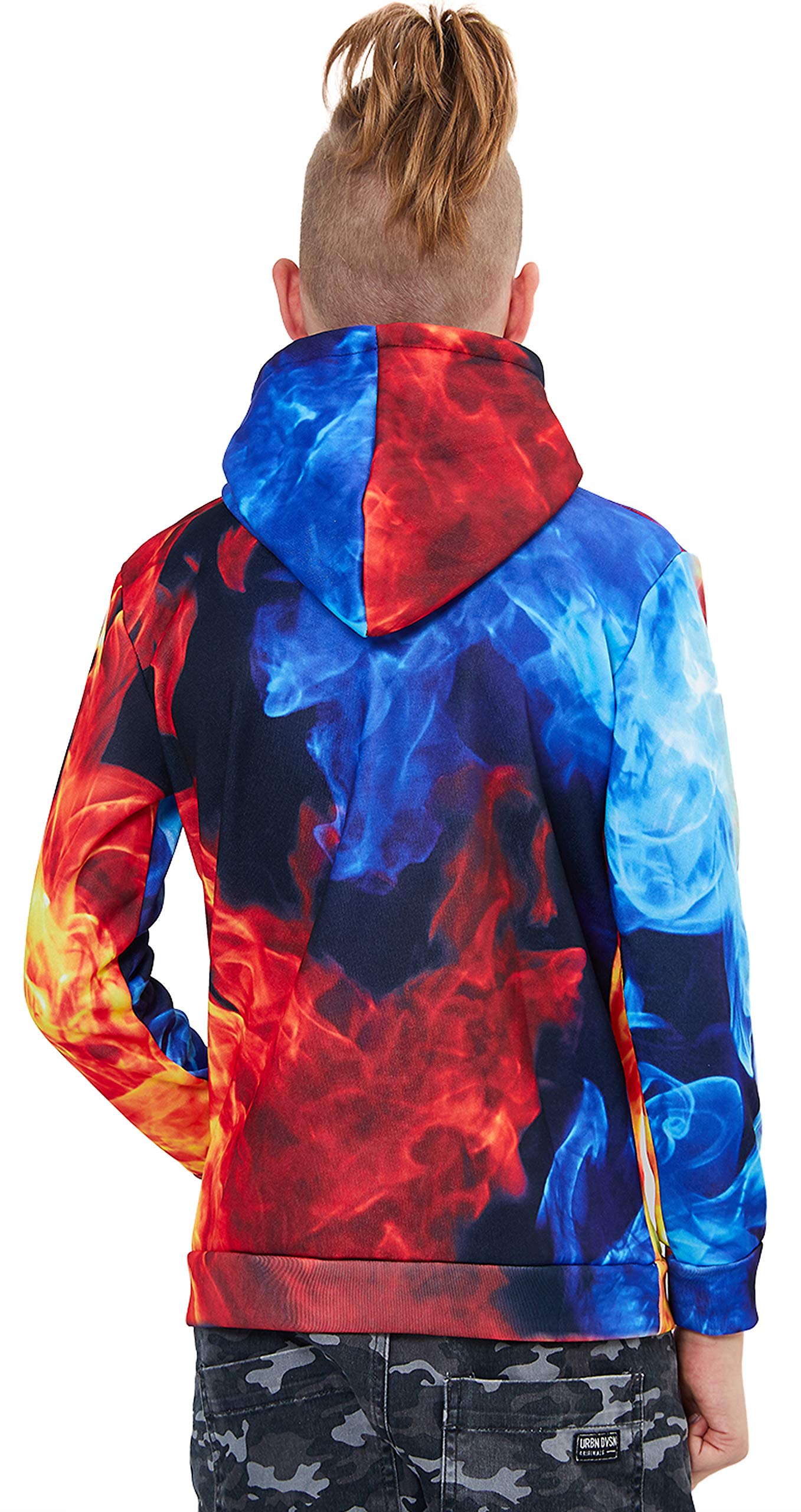 Boys Sports Sweatshirt Girls Comfy Hoodies for School Fashion 3D Printed Pullover Fire and Ice Pattern Sweater Warm Lining Jackets Outfits with Pocket for 8-10 Years