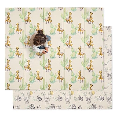 JumpOff Jo Baby Play Mat - Large Folding Foam Play Mat for Infants, Babies, Toddlers, Waterproof, Double-Sided (70" x 59") - Llama & Koala