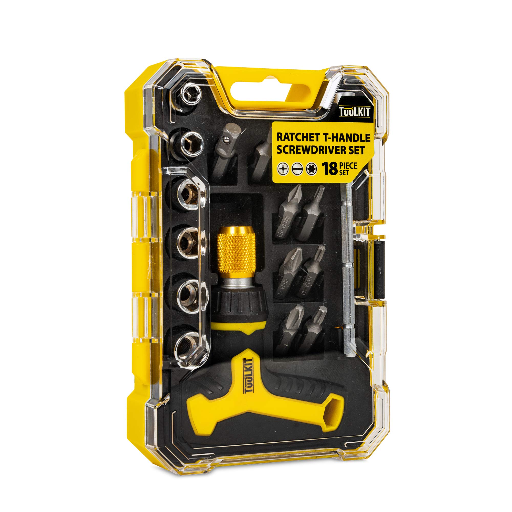 TUULKIT 18 Piece Ratchet T-Handle Screwdriver Set, Portable Tool Kit for Small Home DIY Jobs, Bike Repair, a Portable Car Tool Kit and Much More!