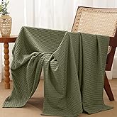 PHF Lightweight Waffle Weave Throw Blanket 50"x 60", Soft Woven Summer Blanket for Hot Sleepers - Aesthetic Home Decor for Couch Bed Sofa, Pet Friendly, Olive Green