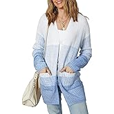 Sidefeel Womens Cardigan Sweaters Open Front Long Sleeve Ribbed Color Block Knit Fall Sweaters