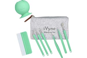 iVyne (8pcs) Premium Vinyl Weeding Tool Kit & Weeding Scrap Collector Soft Grip Tools with Berry, Weeder, Tweezers, Picker Or Hook, and Scraper Set for Silhouette Cameos & Cricut - Green