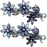 Joez Wonderful Bridal Rhinestone Hair Clips Barrettes for Women 2pcs, Sparkly Crystal Hair Clips Diamond Barrettes with Pearls, Vintage Decorative Flower Clip Bling Fancy Wedding Hair Accessories