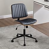 VipDesk Small Home Office Chair - Armless Mid Back Desk Chair with 360° Swivel and Wheels, PU Upholstered Height Adjustable Modern Walnut Computer Chair for Home, Office Meeting Room - Black