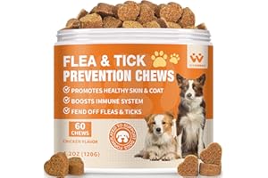 WACHRAY Flea and Tick Prevention for Dogs Chewables - Natural Dog Flea and Tick Treatment Chewable - Oral Flea Supplement for Dogs - Puppy Flea Support - All Breeds & Ages - 60 Soft Chews