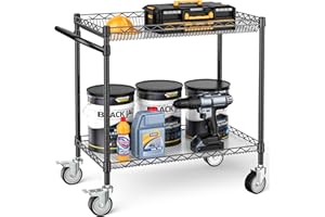 Leteuke Utility Tool Carts with Wheels, 900LBS Capacity Heavy Rolling Cart with Hand, Outdoor Grill Table Stand for Blackstone Griddle, Ninja Grill, Pizza Oven Table, BBQ, Kitchen-Black