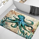 Boziqr Vintage Nautical Octopus Bathroom Rugs Retro Ocean Beach Bath Mat Water Absorbent Non Slip Shower Mat Memory Foam Bath Rugs for Bathroom Decor 31×19 Inch