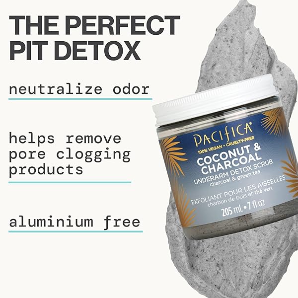 PACIFICA UNDERARM BODY SCRUB – ARMPIT DETOX COCONUT & CHARCOAL DEODORANT– EXFOLIATING & NOURISHING FOR NATURAL DEODORANT USERS – ALUMINUM-FREE & SAFE FOR SENSITIVE SKIN, VEGAN & CRUELTY-FREE, 7 FL OZ