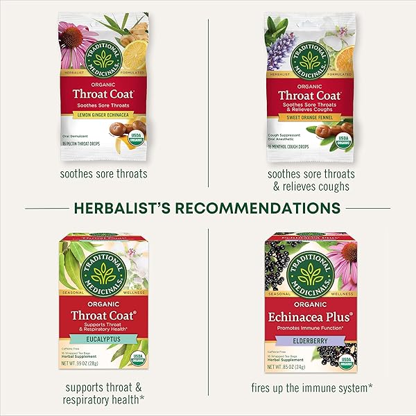 TRADITIONAL MEDICINALS LOZENGES, ORGANIC THROAT COAT LOZENGES, EUCALYPTUS MINT, SOOTHES SORE THROATS & RELIEVES COUGHS, 16 INDIVIDUALLY WRAPPED