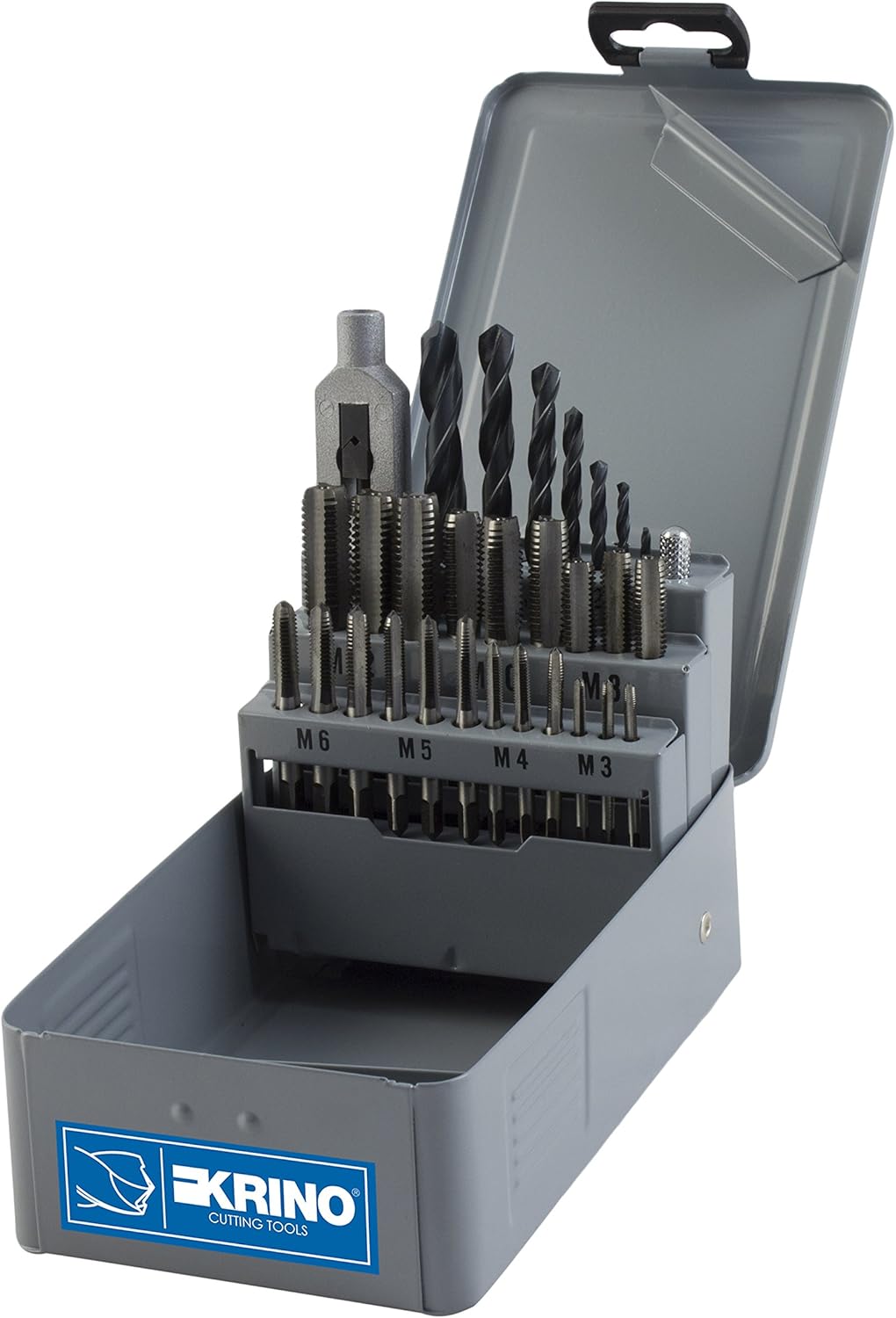 Krino 17005402 - Set of 7 Metric Hand Tap Set of 3 Pieces, 7 Rolled Bits and 1 Alloy Tap - 29 Pieces, Steel