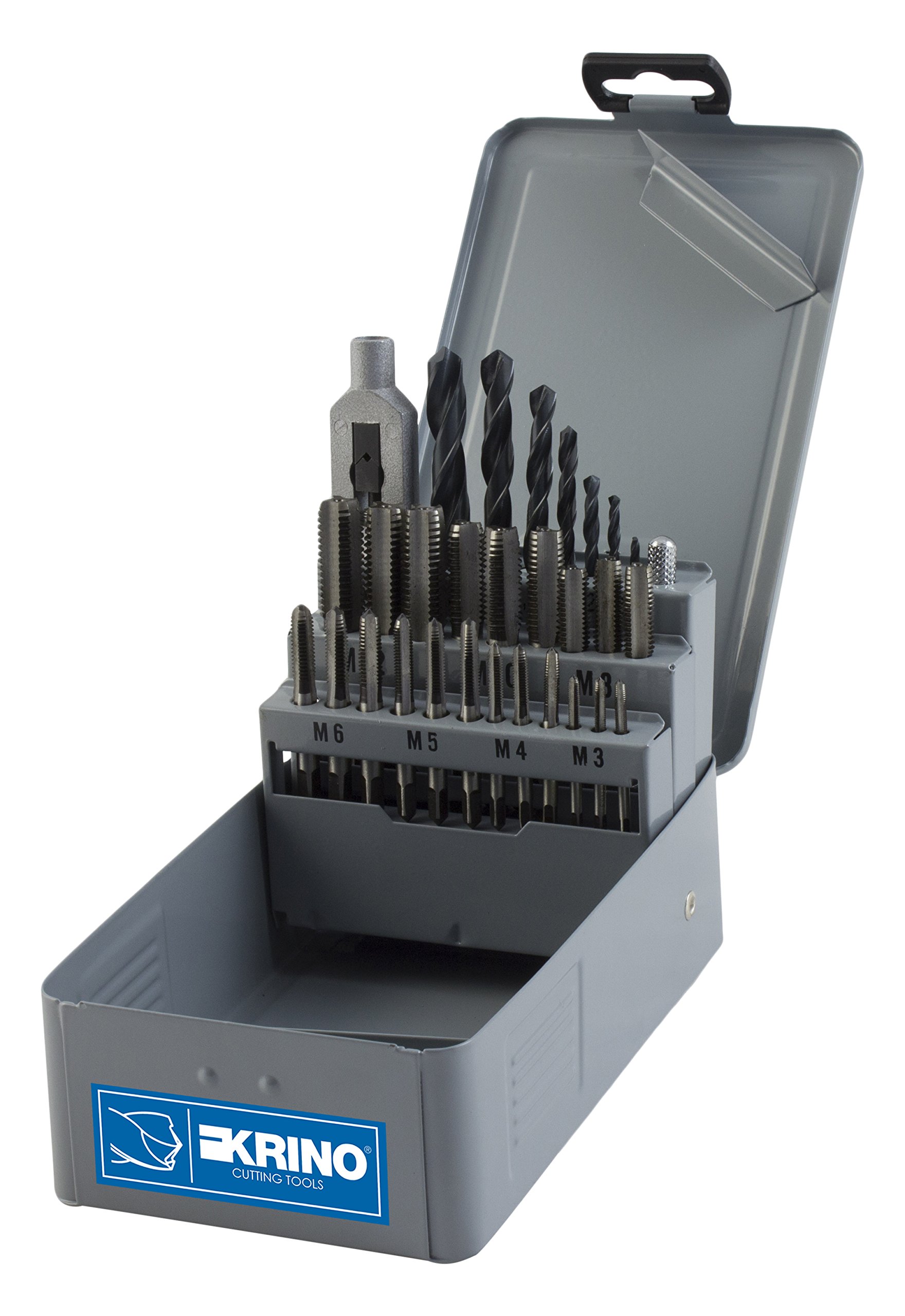 Krino 17005402 - Set of 7 Metric Hand Tap Set of 3 Pieces, 7 Rolled Bits and 1 Alloy Tap - 29 Pieces
