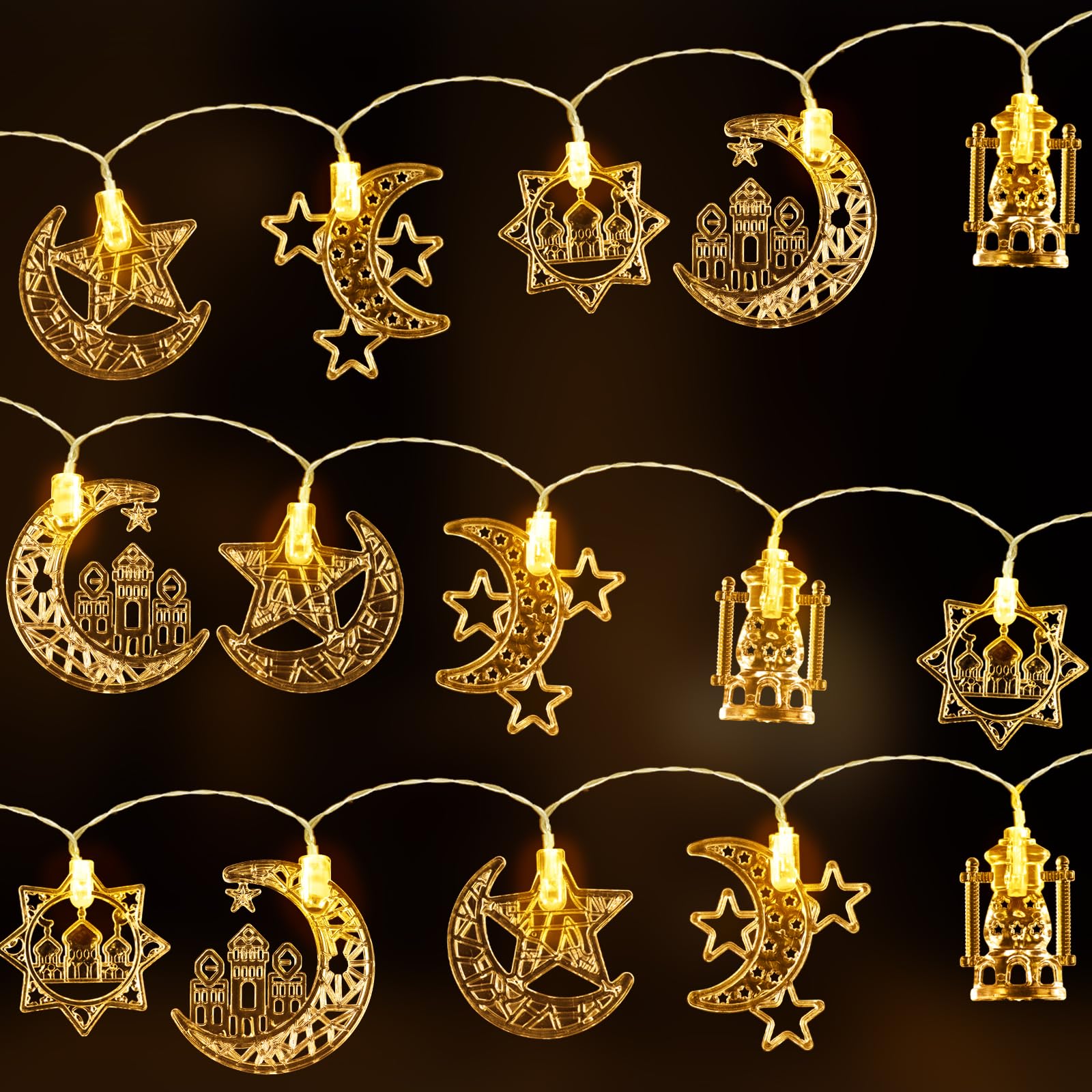 Ramadan Eid String Light - Mubarak Star Moon Castle Lantern Fairy Lights for Outdoor Indoor Home Decorations(B)