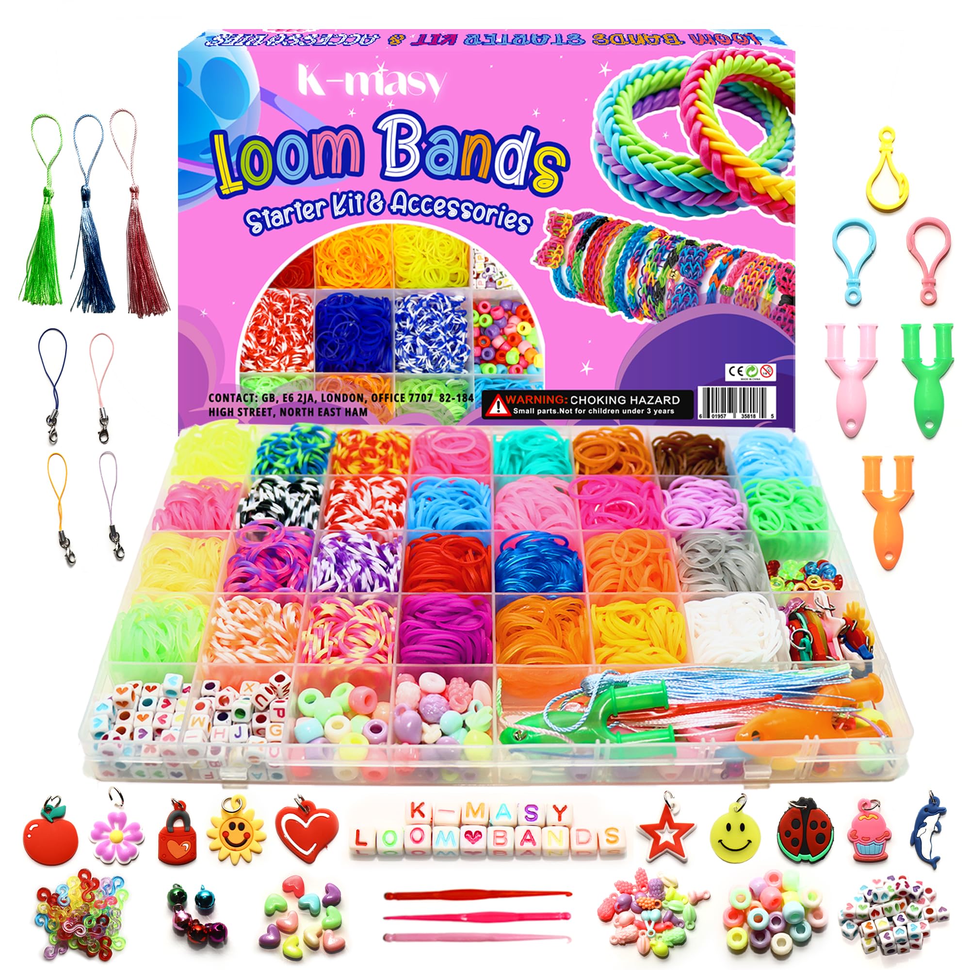k-masy 3000+ Loom Band Kit - 30 Colors Loom Bands Kits for Girls with All Accessories DIY Friendship Bracelet Making Kits Birthday Gift in Craft Storage Box