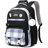 ASKSKY Girls Backpack, Kawaii Bookbag for Teen Multiple Pockets Kids School Backpack for Primary Elementary Middle School,Age 6-14, Black