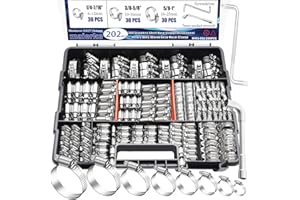maierke 202PCS Stainless Steel Hose Clamps Assortment Kit,Metal Adjustable 1/4"-2"(6-51mm) Worm Gear Hose Clamp Heavy Duty Small Hose Clamps for Automotive,Radiator Pipe,Plumbing,Fuel Line