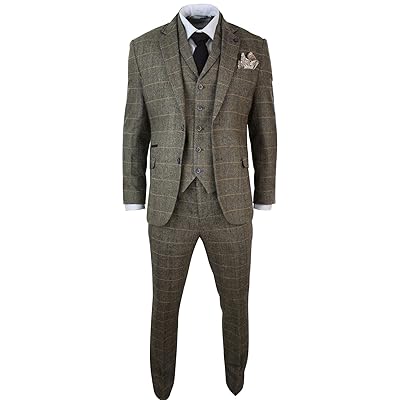 CAVANI Men's Slim Fit Vintage Tweed Suit Tan Brown Nigeria Ubuy