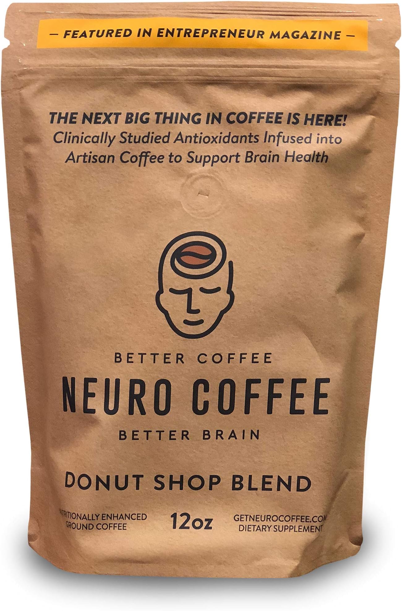 Neuro Coffee Ground, Enhanced to Support Neuron Growth & Repair, 12 ounce (Donut Shop)