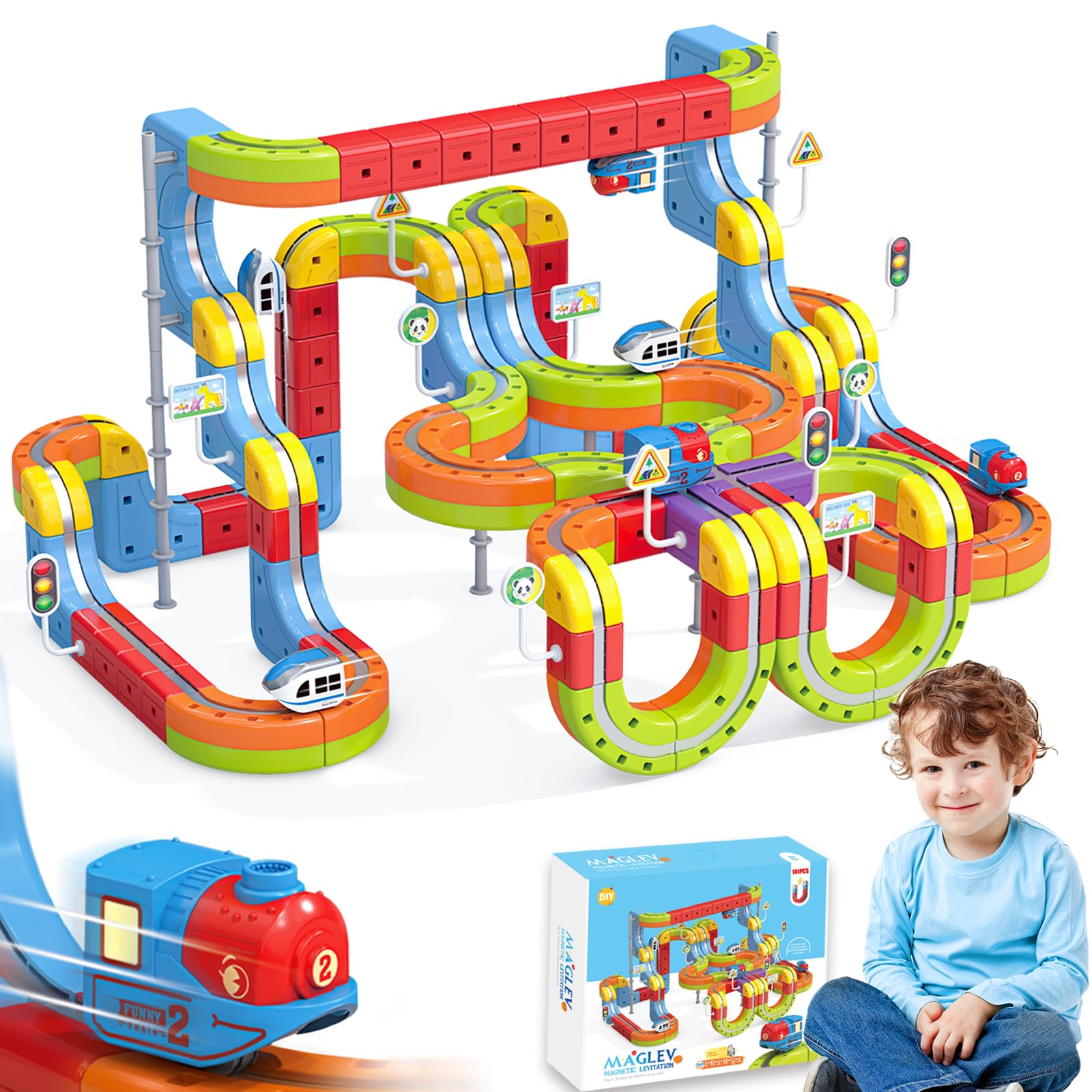 Photo 1 of 141 PCS klick Rail Electric Train Set with Racer 3D Train, Cube Track & Anti-Gravity Car, STEM Educational Toy for Kids (Ages 3-8), Flexible Race Track for Boys & Girls