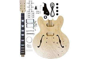 AYUBOUSA DIY Electric Guitar Kits 3-ply Wood Maple Cap Hollow Guitar Body Blank,Maple Neck & Rosewood Fretboard Unfinished With Electric Hardwares All Parts Included