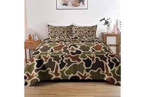 Zzzboro Quilt Set Twin Size Children Kids Adults, Duck Hunter Camo Camouflage Hunting, Bedding Decor Green Army Military Wildlife Hunt Microfiber Bedspread Bedroom Coverlet Bed Comforter 1 Pillowcase