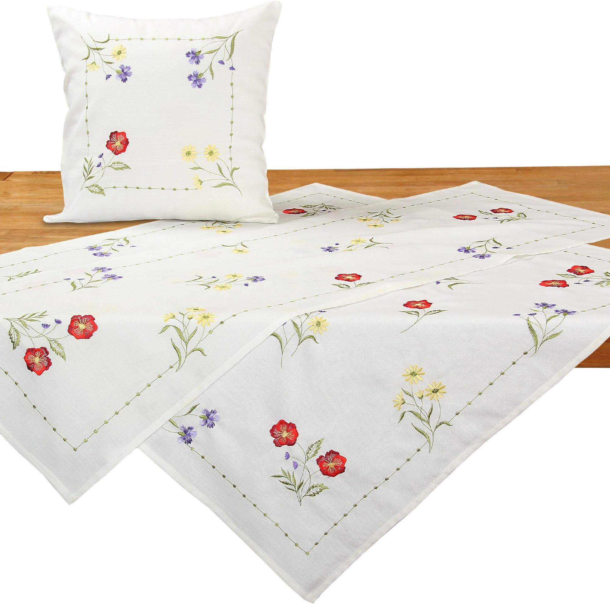 Quinnyshop Colourful Spring Flowers Embroidery Tablecloth Table overlay approx. 34-inch-by-34-inch/85 x 85 cm Square Polyester, White