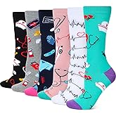 Chuarry 6 Pairs Casual Nurse Socks Nursing Gifts Women's Novelty Socks Occupation Funny Medical Socks for Christmas Nurses Doctor Hospital Workers and Students