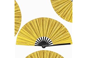 WNWBFM Boots on The Ground Fan,Large Holographic Folding Hand Fan, Clap Fans For Line Dancing,Foldable Craft Holding Laser Colors Hand Fan,Party,Dance Enthusiasts Gift (Gold-B)