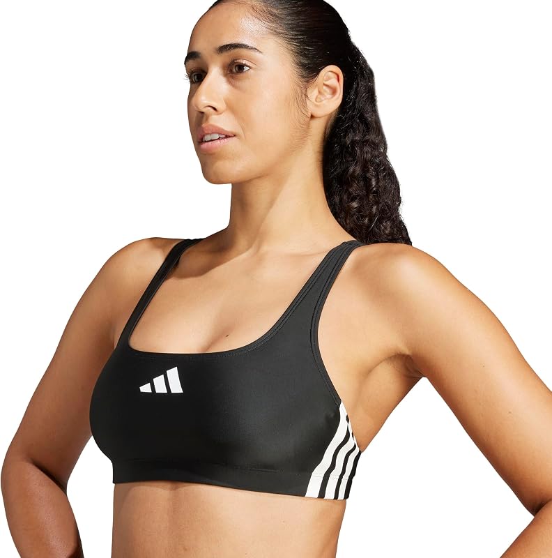 Mujer 3 Stripes V-Back Bikini Swimwear, Black/White, 32