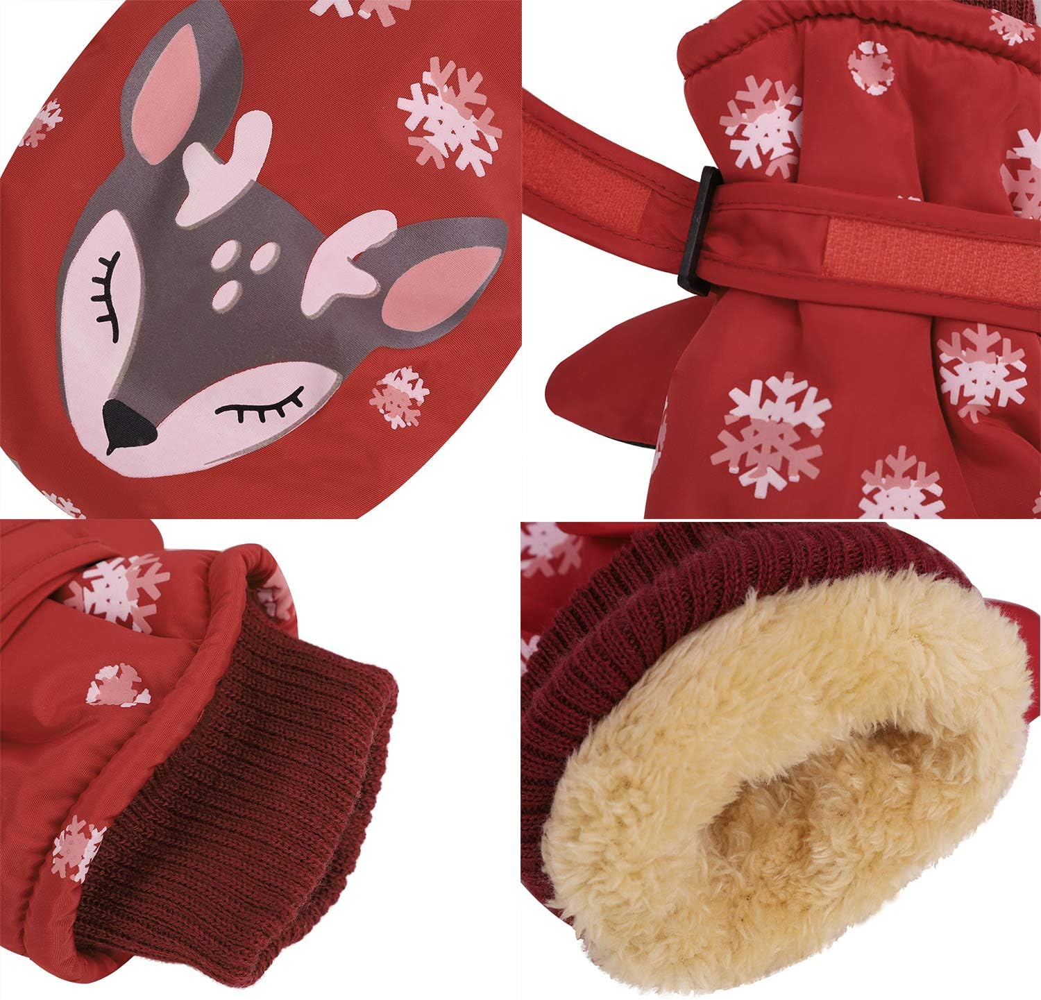 Moonlove Kids Winter Ski Gloves Mittens Reindeer Cartoon Snowboarding Skiing Gloves Inside Thick Padded Super Warm Winter Lovely Mittens for Boys Girls Age 3-7 Years Old - Image 5